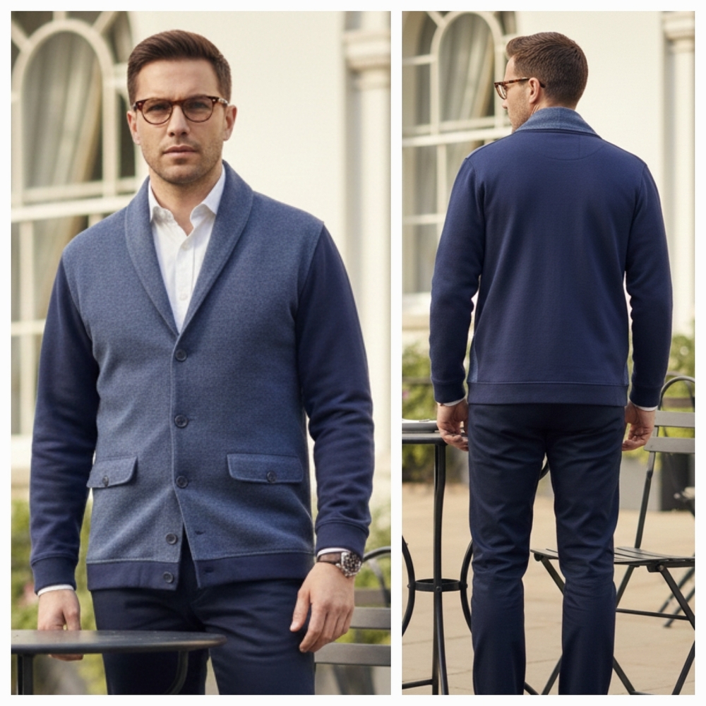 Ike Behar L Old Money Modern Preppy Office Cabincore Shawl Collared Cardigan